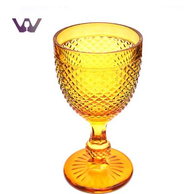 China None Customized Type Elegant Gold Colored Diamond Glass Goblet Wine Glass for sale