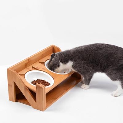 China MewooFun Wholesale Stand Stocked Ceramic Bowl Cat Bowl Bamboo Cat Bowl for Cat for sale