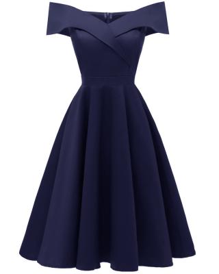 China Dark Blue Women's Summer 2022 New Arrival Anti-Wrinkle Neck Midi Short Dress Fashion Elegant Casual Dresses Sleeve V Chiffon Dress for sale