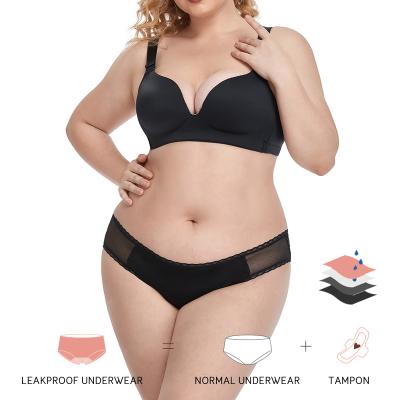 China Antibacterial Plus Size Lace Up Black Ladies 4 Layers Leak Proof Women Period Panties Menstrual Underwear for sale