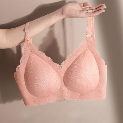 China Customized Colors Antibacterial Rushed Breathable Knitted Fitted Ties Gennies Maternity Bra For Large Breasts for sale