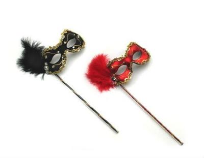 China Carnival party feather mask with handles for sale