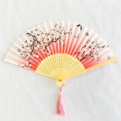 China Custom OEM Folding Bamboo Europe Art Logo Europe Customized People Style Cloth Hand Fan Manual Hand Fan Fan Bag Gift Business for sale