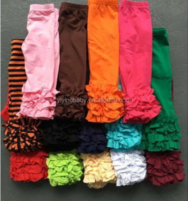 China Wholesale Fashion Breathable Baby Girl Solid Color Cotton Boutique Triple Ruffle Trousers Pants for sale