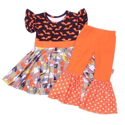 China Boutique New Casual Autumn Style Sweet Children's Halloween Girl's Printed Dress Set for sale