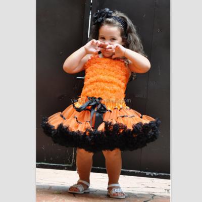 China Children's Breathable Ruffle Fluffy Yellow Tulle Tutu Dresses Halloween Pumpkin Pettiskirts Dress for sale