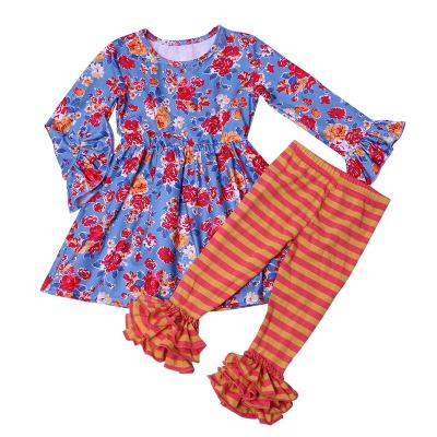 China New wholesale sweet girl clothes set comfortable and soft style flower print child set for sale