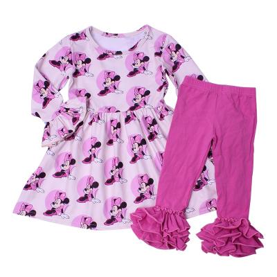 China New sweet girl clothes set comfortable and soft style cartoon print child set for sale