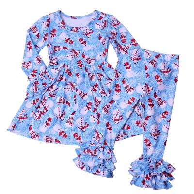 China Casual Boutique Autumn Christmas Snowman Printed Set 0-12 Years Kids Girls Clothes New for sale