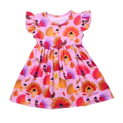 China Breathable Party Dresses Beads Sleeve Cartoon Print Thanksgiving Girls Dress Animal Dresses quantity for sale