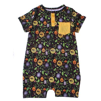 China Spandex/polyester baby romper ruffle cartoon prints stretchy baby romper baby overalls kids boutique clothing for sale