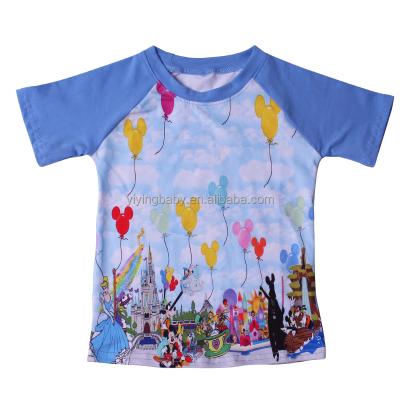 China Wholesale Kids Short Raglan Shirt Girl Clothing Breathable Ruffle Boutique Sleeve Baby Top Printing T-shirt for sale