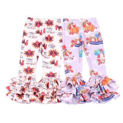 China Wholesale Breathable High Quality Thanksgiving Pants Milk New Ruffle Baby Silk Printing Pants for sale