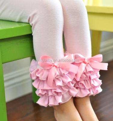 China 2019 fashions breathable baby icing wholesale triple ruffle pant boutique pants solid gaiters for kids for sale