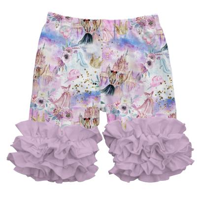 China Wholesale Breathable Girl Shorts Milk Silk Cartoon Printing Casual Ruffle Design Quantity Customization for sale