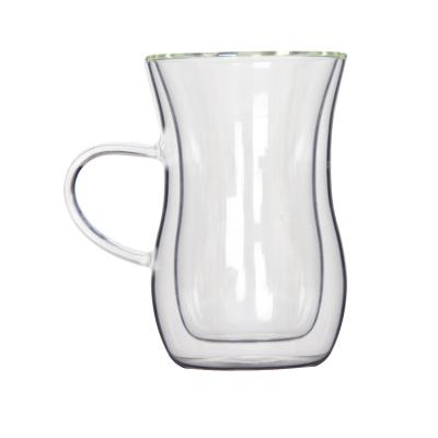 China Sustainable Medium Double Glass Mug With Handle Tea Cup Milk Mug for sale