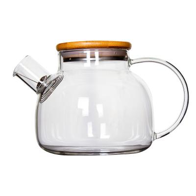 China 1000ml Clear Borosilicate Glass Sustainable Teapot With Bamboo Lid for sale