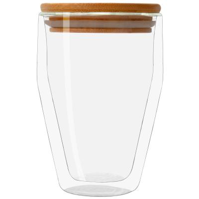 China China Factory Handmade High Borosilicate Double Wall Stored Glass Cups With Bamboo Lids for sale