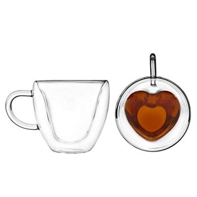 China Stored 150ml 180ml 240Ml Heart Love Shaped Hotel Tea Cup Resistant Glass Tea Gift for sale