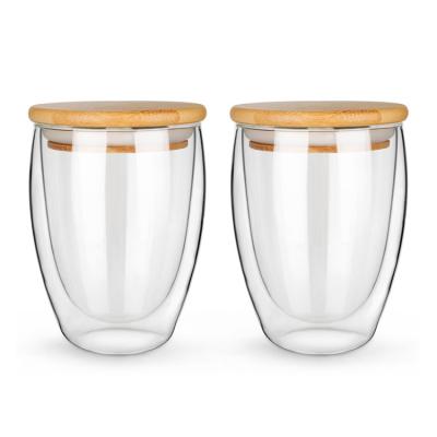 China Factory Double Wall Glass Stored Tea Cup With Bamboo Lid And Sealed Silicone Ring for sale