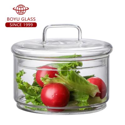 China New Design Sustainable Borosilicate Hand Made Custom Glass 300ml Food Container for sale