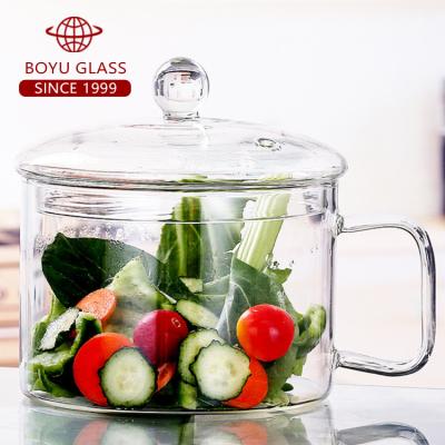 China Sustainable Custom Glass Soup Pot Heat Resistant Glass Cooking Pot With Handles for sale