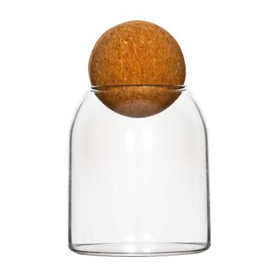 China Sustainable Glass Jar For Food Storage With Lid Wooden Cork Canister Glass Jar for sale