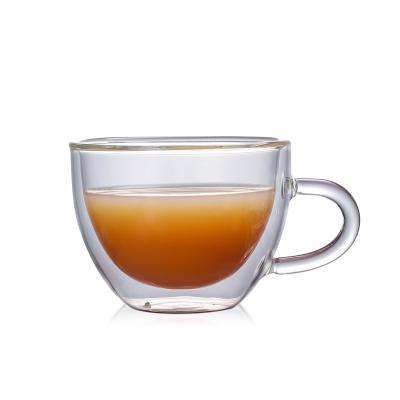 China Borosilicate Glass Uninverted Clear Coffee Mug Insulated Espresso Double Walled Glass Coffee Cup With Handle for sale