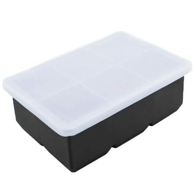 China Large Silicone Ice Cube 6 Cavity Sustainable Custom Made BPA Free Tray With Lid Square for sale