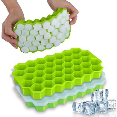 China Sustainable Food Grade 37 Cavity Honeycomb Silicone Ice Cube Tray With Lids For Ice Maker for sale