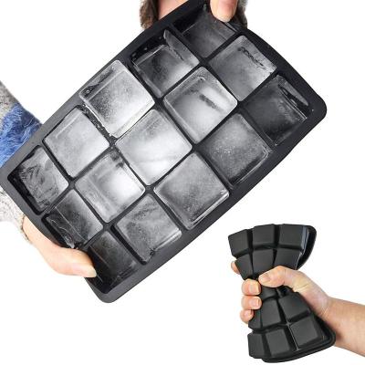 China 15 Grids Silicone Ice Cube Tray With Lid Ice Cube Mold Maker Viable Silicone Ice Cube Tray for sale