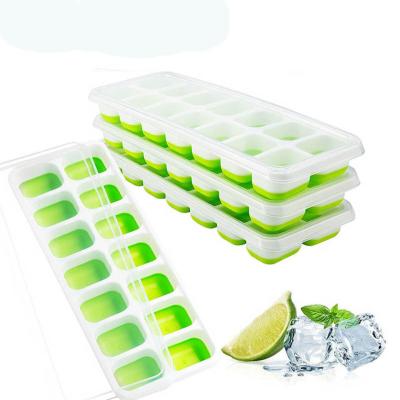 China Viable Plastic Silicone Ice Cube Tray Square Silicone Ice Cube Tray With Lid Silicone Ice Cube Trays Mold 14 Grids for sale