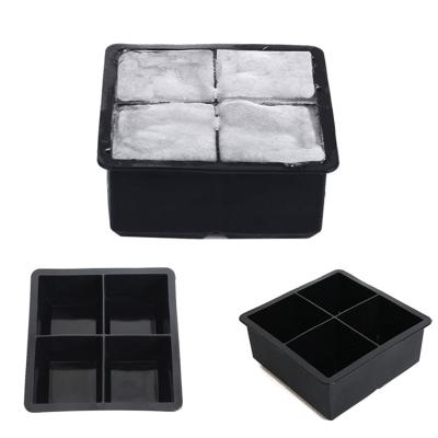 China Large Whiskey Tray 4 Cavity Silicone Viable Silicone Ice Cube Trays Silicone Mold Cube Tray Ice Cube Trays for sale