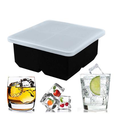 China 4 Cavity Sustainable Eco Friendly Reusable Food Grade Whiskey Silicone Freezing Square Ice Cube Mold for sale