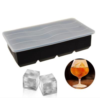 China Sustainable Wholesale High Quality 8 Cavity Large Silicone Ice Cube Trays Mold With Lid for sale