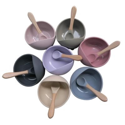 China Modern Hot Selling Silicone Baby Feeding Set For Child Suction Bowl Feeding Spoon for sale