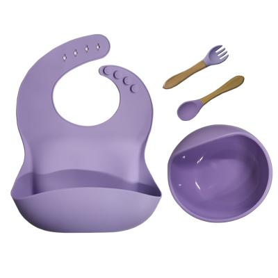 China BPA Free Wholesale Hot Selling High Quality Baby Feeding 4Pcs Silicone Bib Bowl Fork Spoon Set for sale