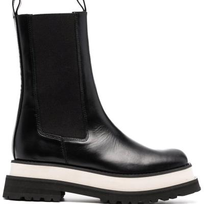 China Around 2021 Fashionable Women's Unique Chunky Square Toe Ankle Boots Black Chelsea Boots With Thick Sole for sale