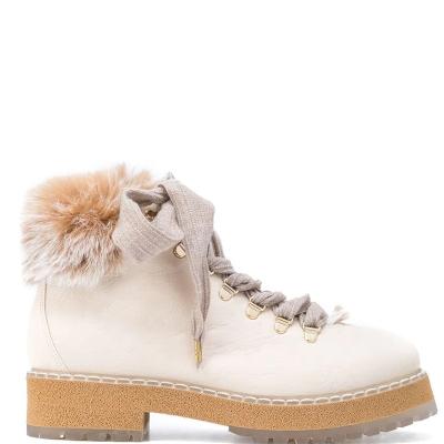 China Fashion Trend 2021 new design round toe ankle length flat boots women winter fur boots for sale