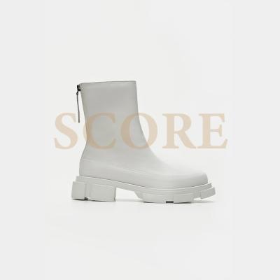 China Fashion Trend Bombi 2021 Ladies Fashion Round Toe Cream White Mid-Calf Boots Women Chunky Chelsea Ankle Boots for sale