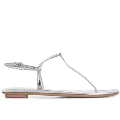 China 2022 fashion trend ladies round toe luster metallic t-shaped strap flat sandals new for sale