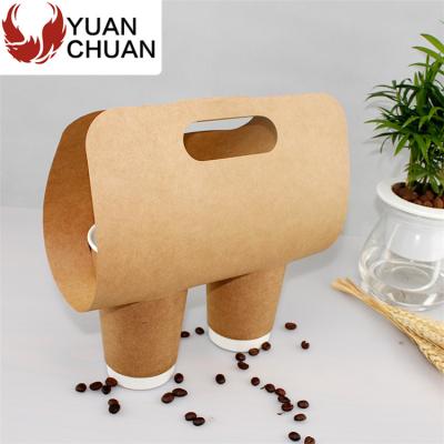 China Biodegradable Cardboard Paper Coffee Rigid Cup Holder With Handle Disposable Drinks Carrier With Handle Portable Cup Holder for sale