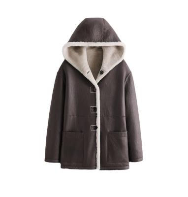 China Reversible Ladies Real Sheep Fur Jacket women double-sided Overcoat Winter Warm Hooded Coat for sale