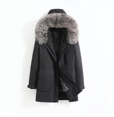 China Reversible Men Parka Winter Stylish Jacket Raccoon Fur Coat Natural Fox Fur Collar Hooded Thick Warm Coat for sale