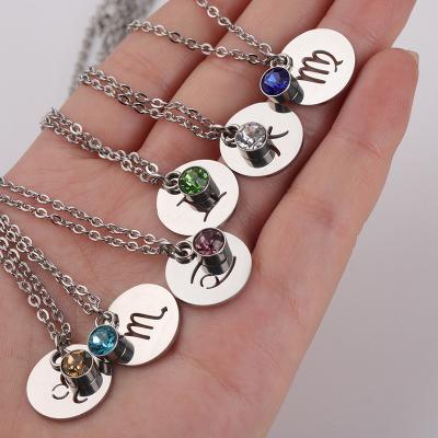 China High Constellation Woman Birthstone 12 Zodiac Sign Necklace Pendant Jewelry Luxury Polish Silver Plated Environmental Friendly 316L Stainless Steel for sale