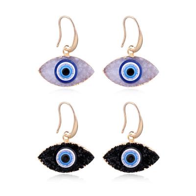 China Wholesale Environmentally Friendly Fashionable Oval Pendant Ladies Druzy Stone Resin Evil Eyes Turkish Evil Eyes Earrings Women Jewelry For Gift for sale