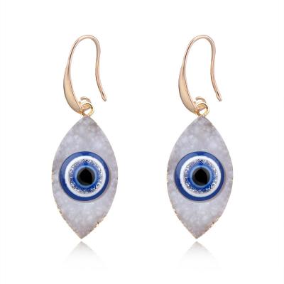 China Wholesale Environmentally Friendly Ladies Gift Gold Plated Hook To Drop Women Oval Girls Stone Druzy Resin Turkish Evil Eyes Dangle Earrings for sale