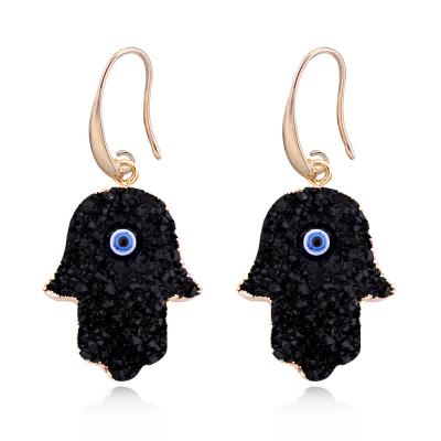 China Fashionable Resin Environmental Friendly Black White Stone Druzy Evil Eye Druzy Evil Eye Earing Women Blue Fatima Hamsa Hand Pendant Earrings Turkish Jewelry For Girls for sale