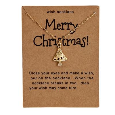 China Wholesale Elegant Gold Plated Snowflake Tree Stocking Reindeer Women Girls Christmas Necklace Pendant Jewelry Wish Card Style Environmental Friendly for sale