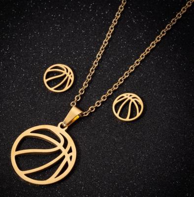 China Fashionable Environmental Friendly Silver Gold Plated Non Tarnish Stainless Ball Pendant Seet Necklace Earring Sets Tennis Jewelry For Girls Woman for sale